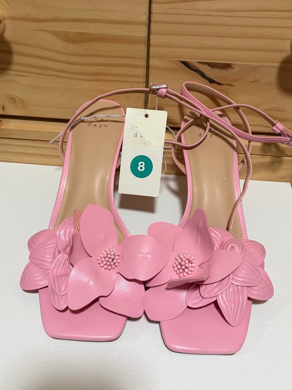a new day Pink Floral Ankle-Tie Sandals